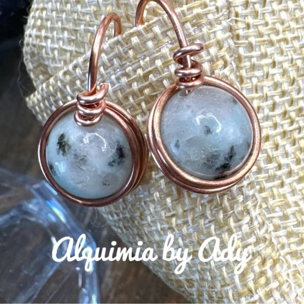 Luxury Rose gold statement  sesame jasper  hoop earrings